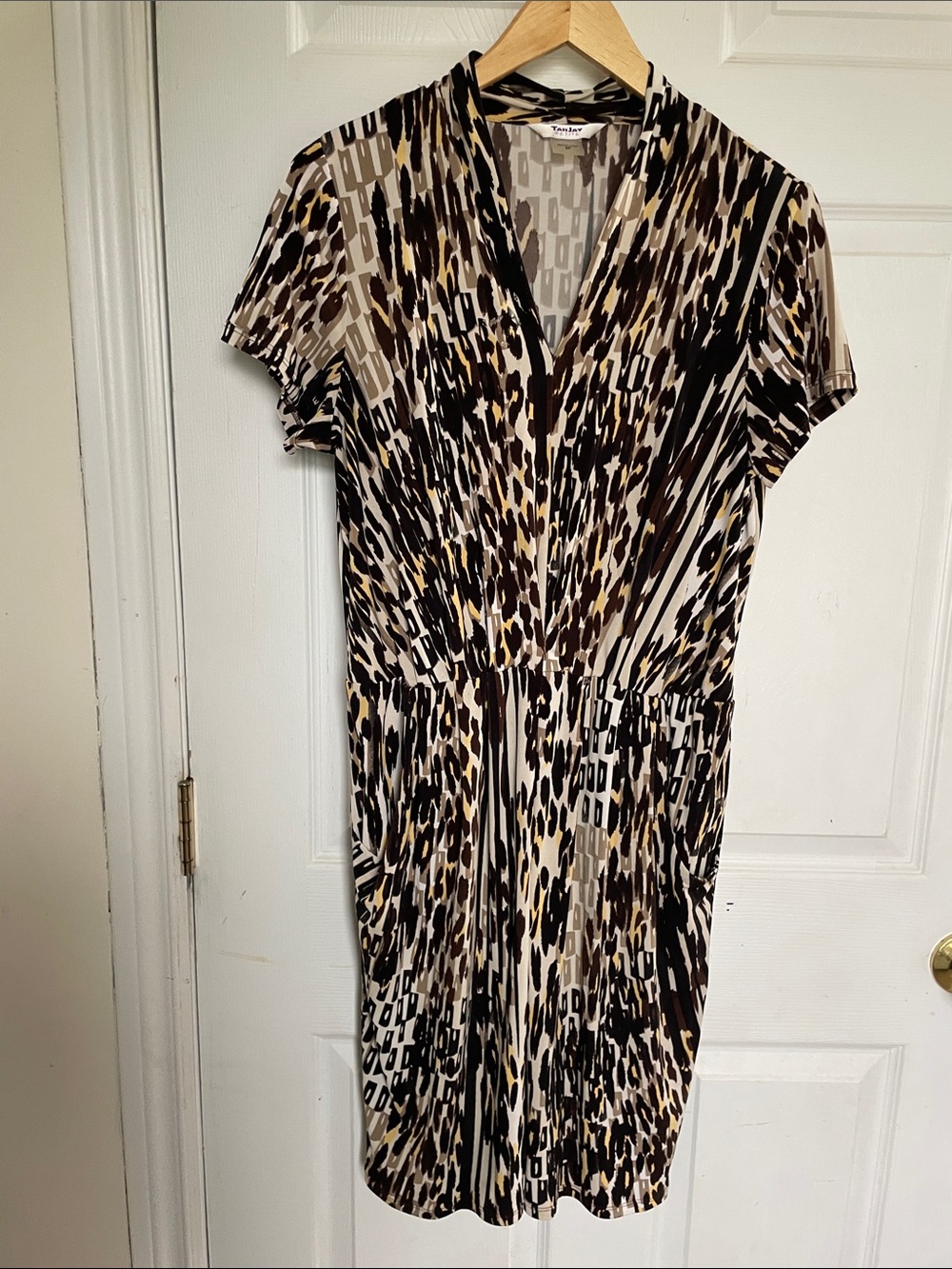 TanJay Neutral Animal-Print V-Neck Dress in Beige, Brown, Black